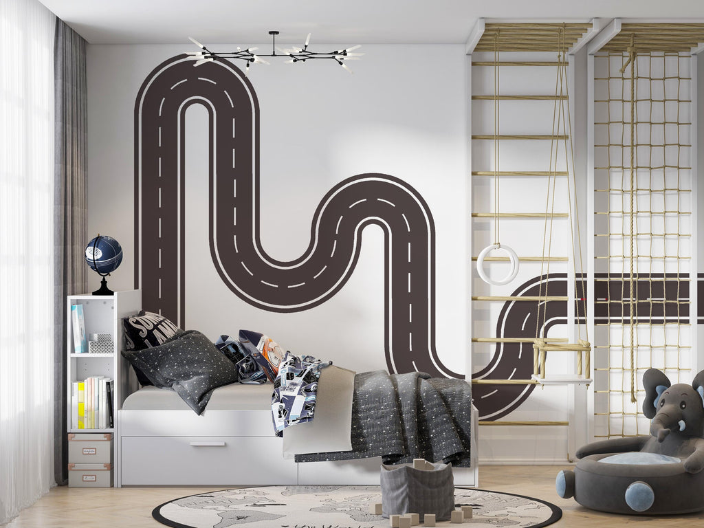 Race Track Wall Decal Road Wall Mural Workplace Openspace Highway Winding Boys Room Kids