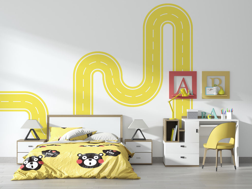 Race Track Wall Decal Road Wall Mural Workplace Openspace Highway Winding Boys Room Kids