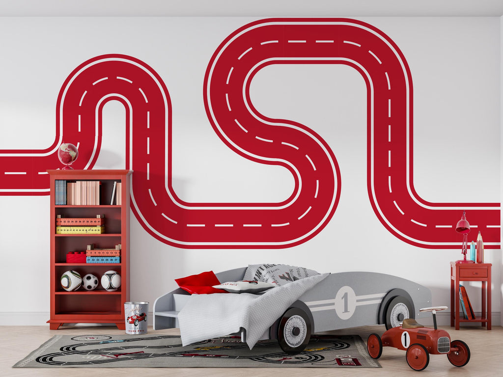 Winding Road Wall Decal: Playroom Race Track Mural for Kids Room Vinyl Sticker