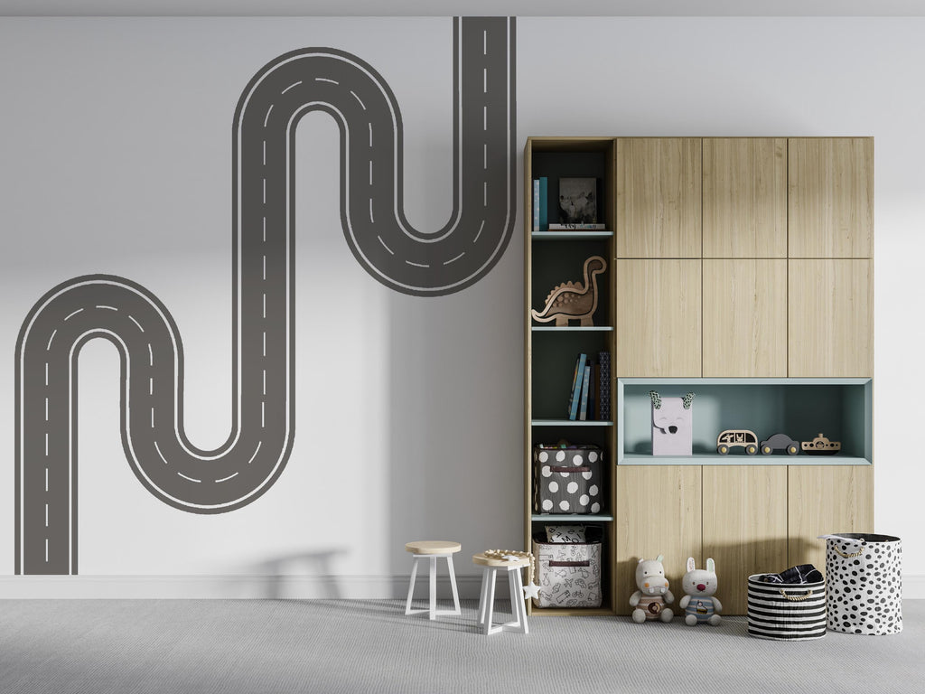 Road Wall Decal Playroom Car Track Mural Kids Room Highway Winding Boys
