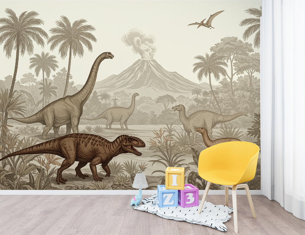 Prehistoric Jungle Wallpaper – Vintage Dinosaur Peel and stick Jungle wall decor 391DE