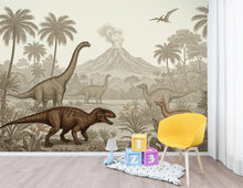 Load image into Gallery viewer, Prehistoric Jungle Wallpaper – Vintage Dinosaur Peel and stick Jungle wall decor 391DE
