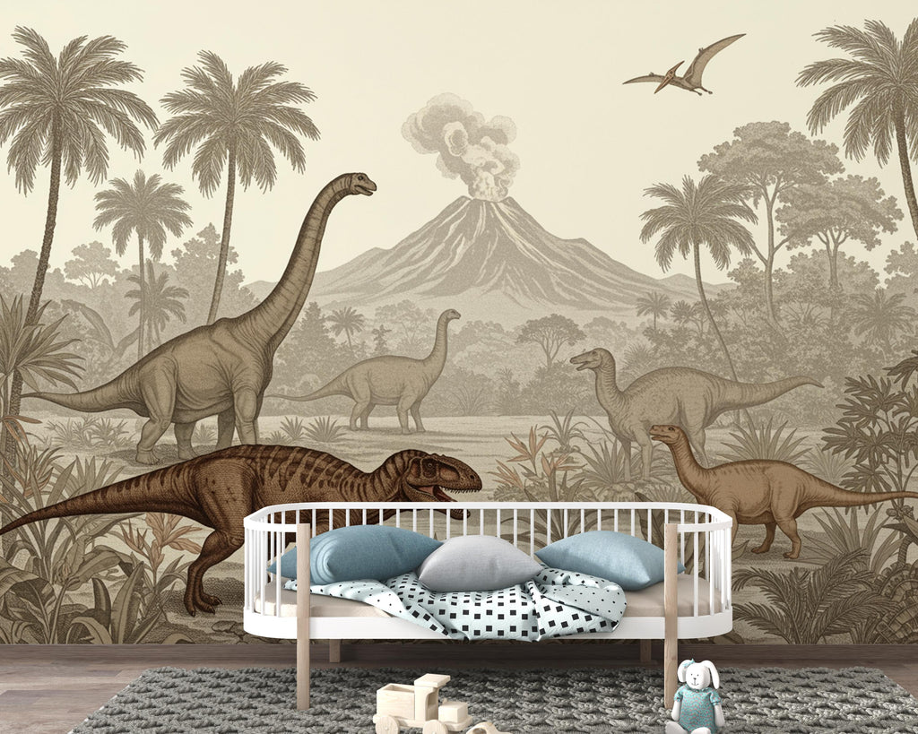 Prehistoric Jungle Wallpaper – Vintage Dinosaur Peel and stick Jungle wall decor 391DE