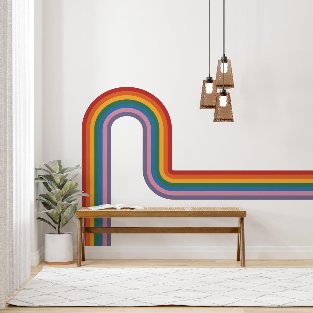 Stripes Wall Decal Side Rainbow Wall Decal for Living Room Left or Right Curve Corner Wall Accent