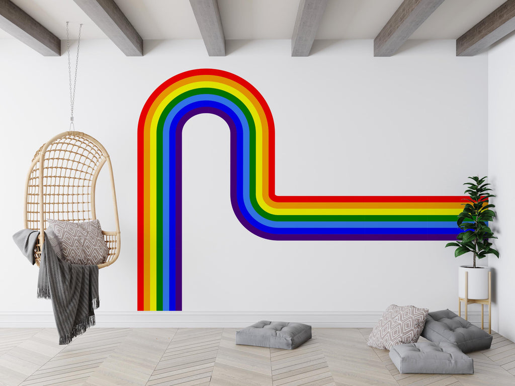 Stripes Wall Decal Side Rainbow Wall Decal for Living Room Left or Right Curve Corner Wall Accent