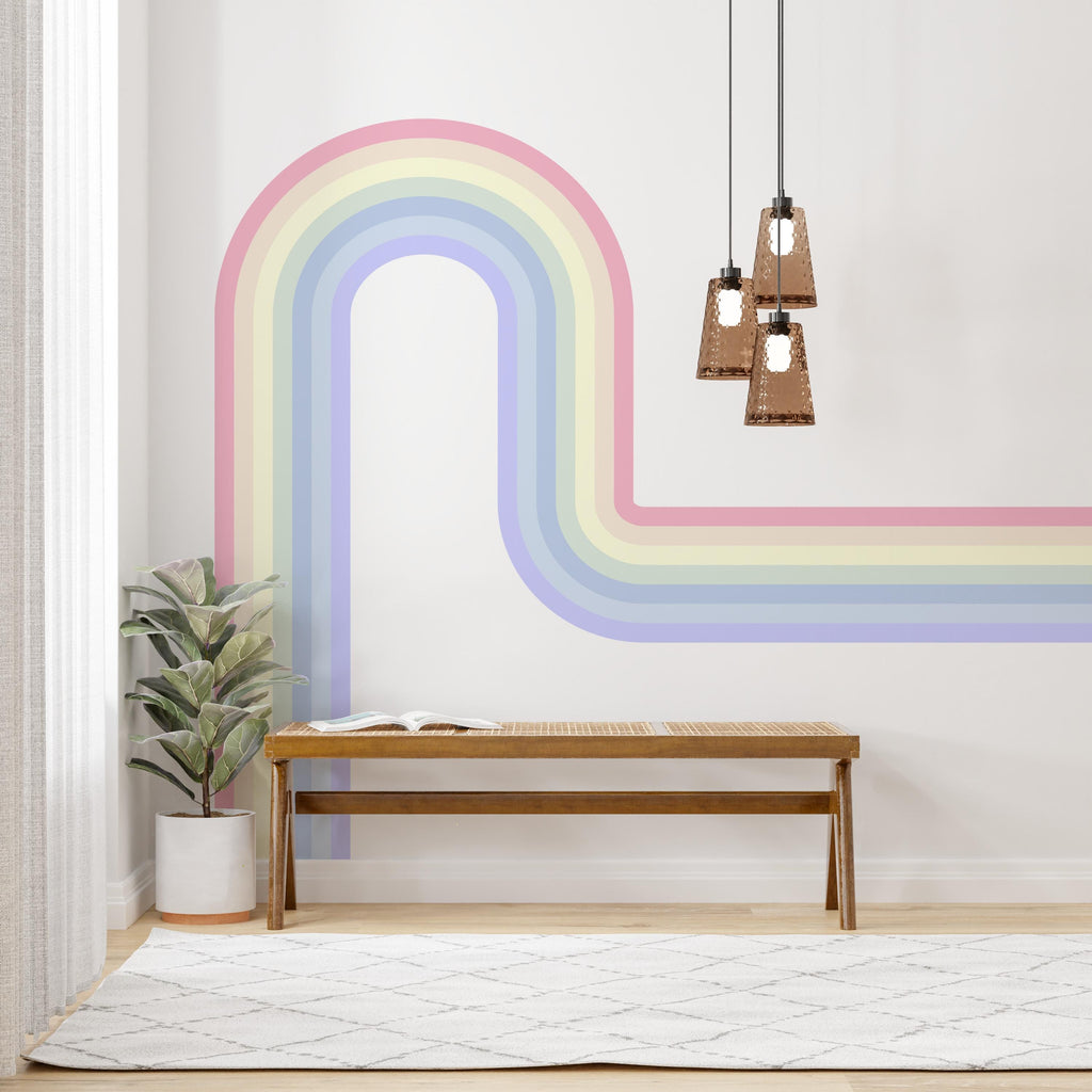 Stripes Wall Decal Side Rainbow Wall Decal for Living Room Left or Right Curve Corner Wall Accent