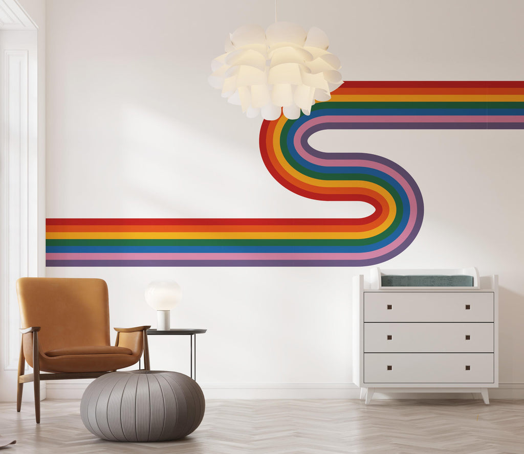 Rainbow Wall Decal Abstract Stripes Waves Wall Decal for Interior Artistic Vinyl Wall Art Contemporary Decor