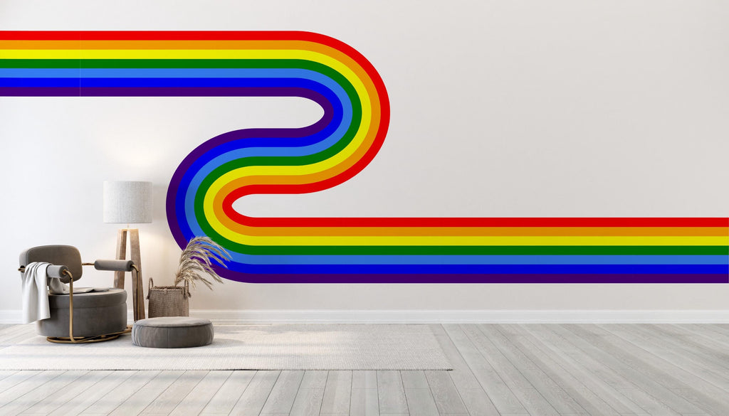Rainbow Wall Decal Abstract Stripes Waves Wall Decal for Interior Artistic Vinyl Wall Art Contemporary Decor