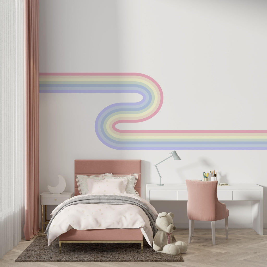 Rainbow Wall Decal Abstract Stripes Waves Wall Decal for Interior Artistic Vinyl Wall Art Contemporary Decor