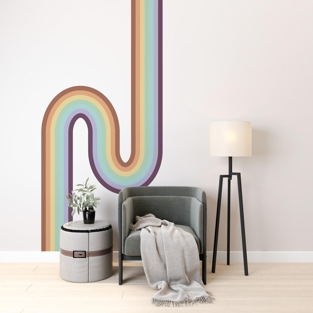 Rainbow Wall Decal Abstract Stripes Waves Wall Decal for Interior Artistic Vinyl Wall Art Contemporary Decor
