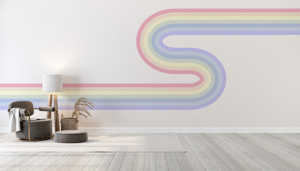 Rainbow Wall Decal Abstract Stripes Waves Wall Decal for Interior Artistic Vinyl Wall Art Contemporary Decor