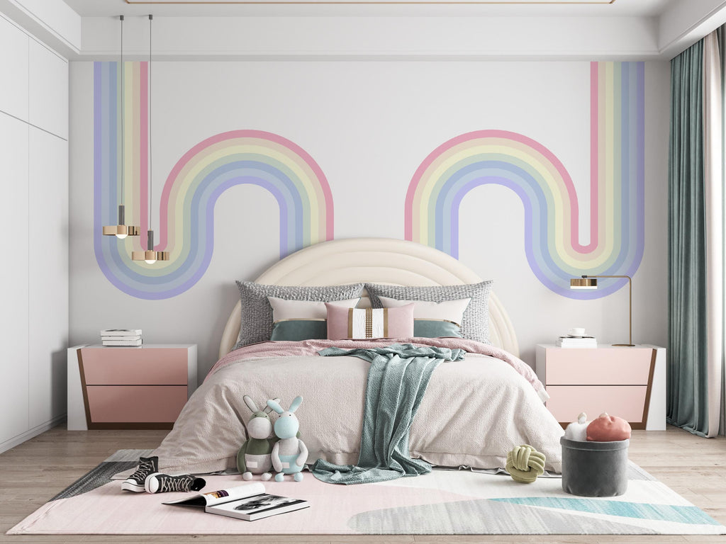 Stripes Waves Wall Vinyl Rainbow Sticker Wavy Rainbow Wall Decal Modern Vinyl Wall Art Colorful Interior Decor