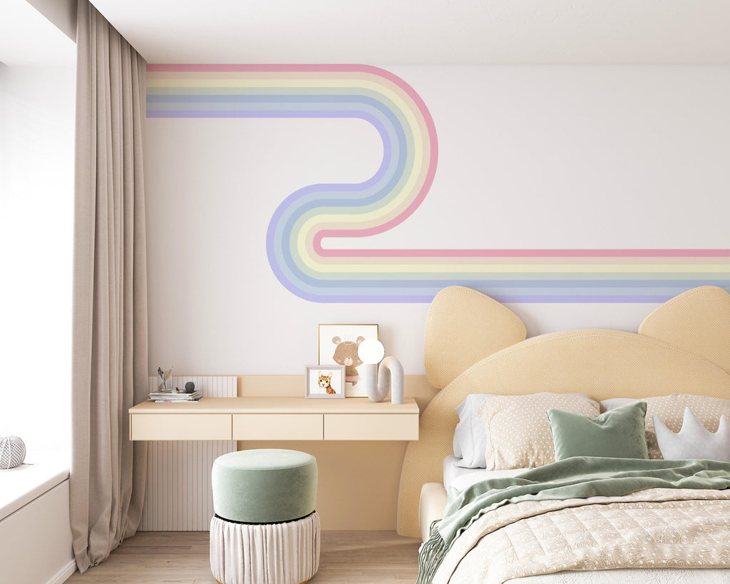 Stripes Waves Wall Vinyl Rainbow Sticker Wavy Rainbow Wall Decal Modern Vinyl Wall Art Colorful Interior Decor