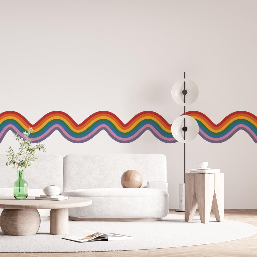 Stripes Waves Wall Vinyl Rainbow Sticker Wavy Rainbow Wave Wall Decal Modern Vinyl Wall Decor