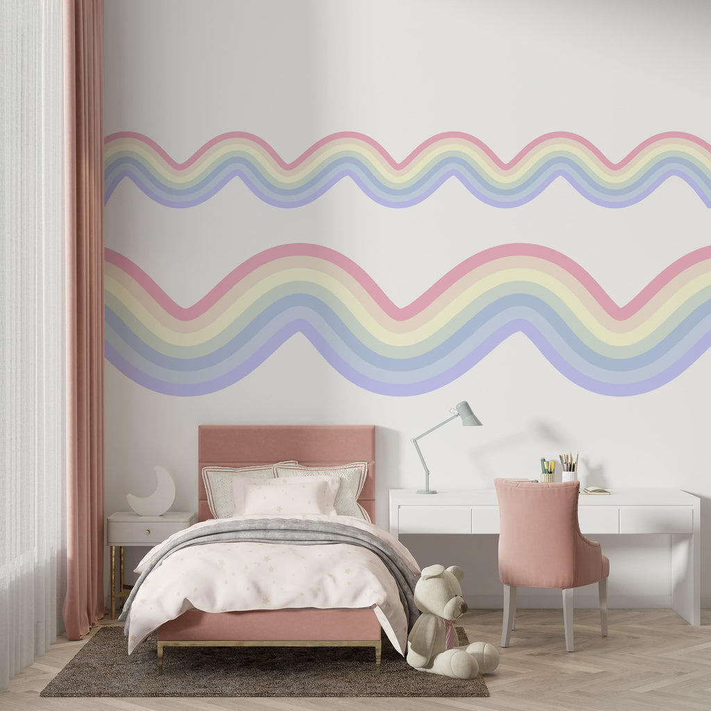 Stripes Waves Wall Vinyl Rainbow Sticker Wavy Rainbow Wave Wall Decal Modern Vinyl Wall Decor