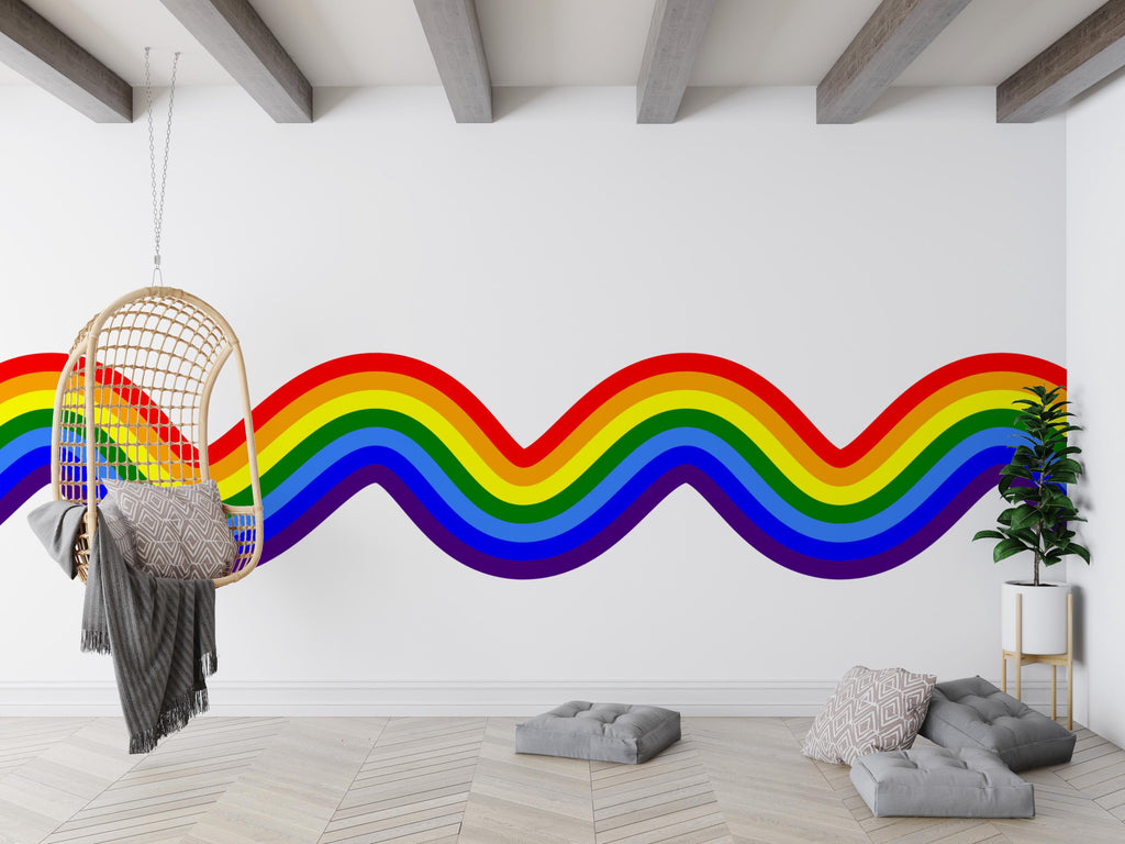 Stripes Waves Wall Vinyl Rainbow Sticker Wavy Rainbow Wave Wall Decal Modern Vinyl Wall Decor