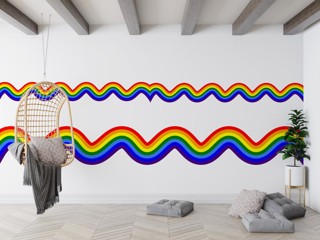 Stripes Waves Wall Vinyl Rainbow Sticker Wavy Rainbow Wave Wall Decal Modern Vinyl Wall Decor