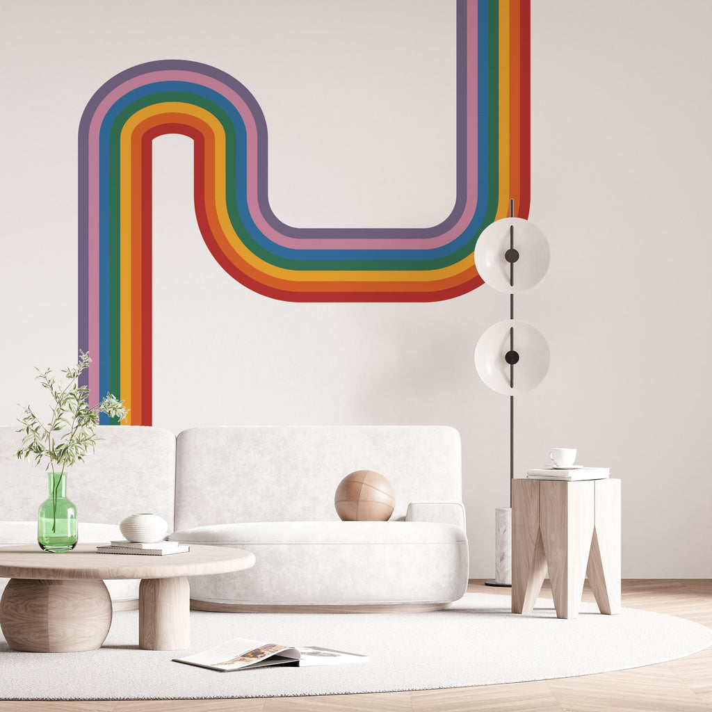 Rainbow Wall Decal Rainbow Corner Wave Wall Decal Modern Vinyl Wall Deco Stripes Waves