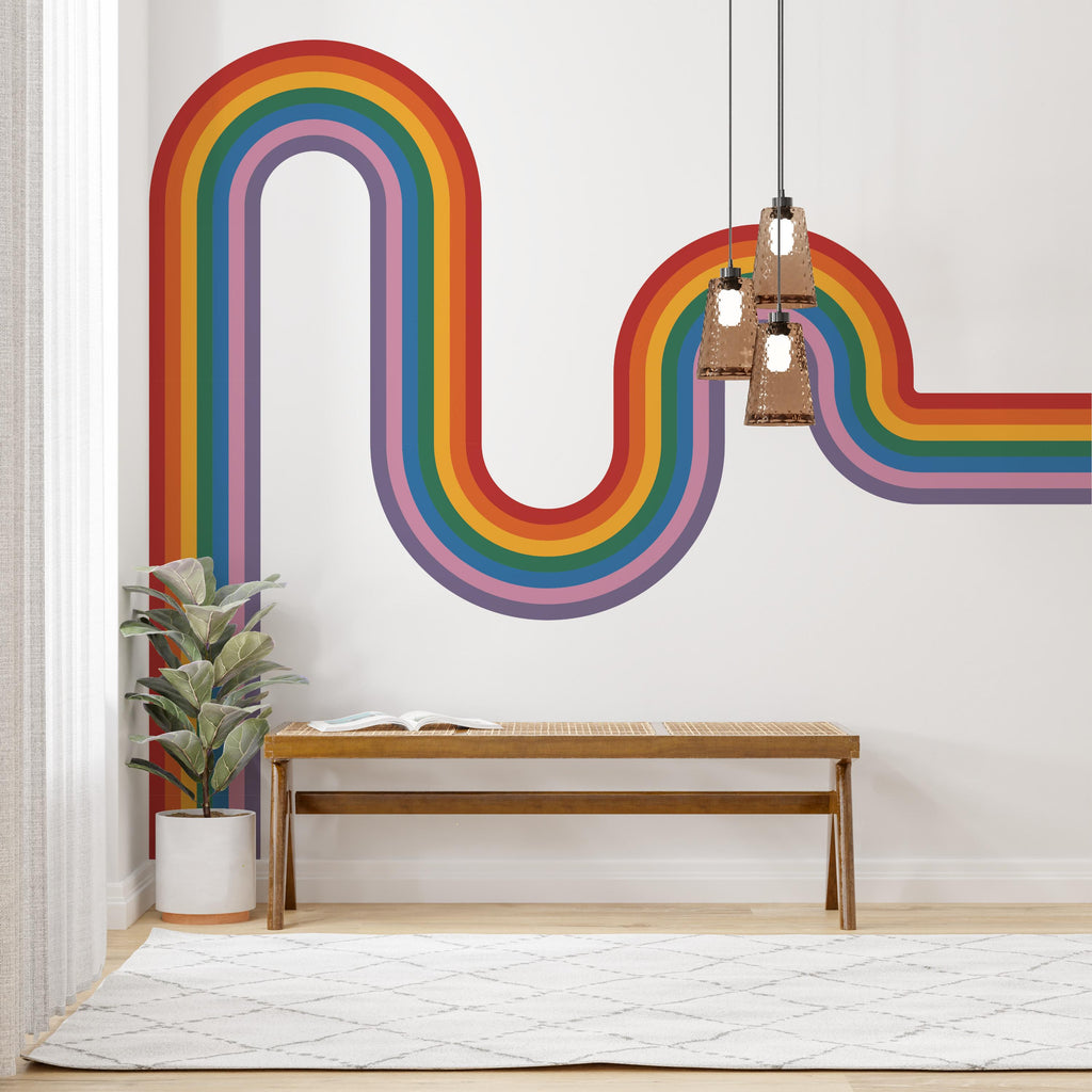 Vinyl Wall Art Corner Curve Rainbow Wall Decal Modern Minimal Art Stripes Waves