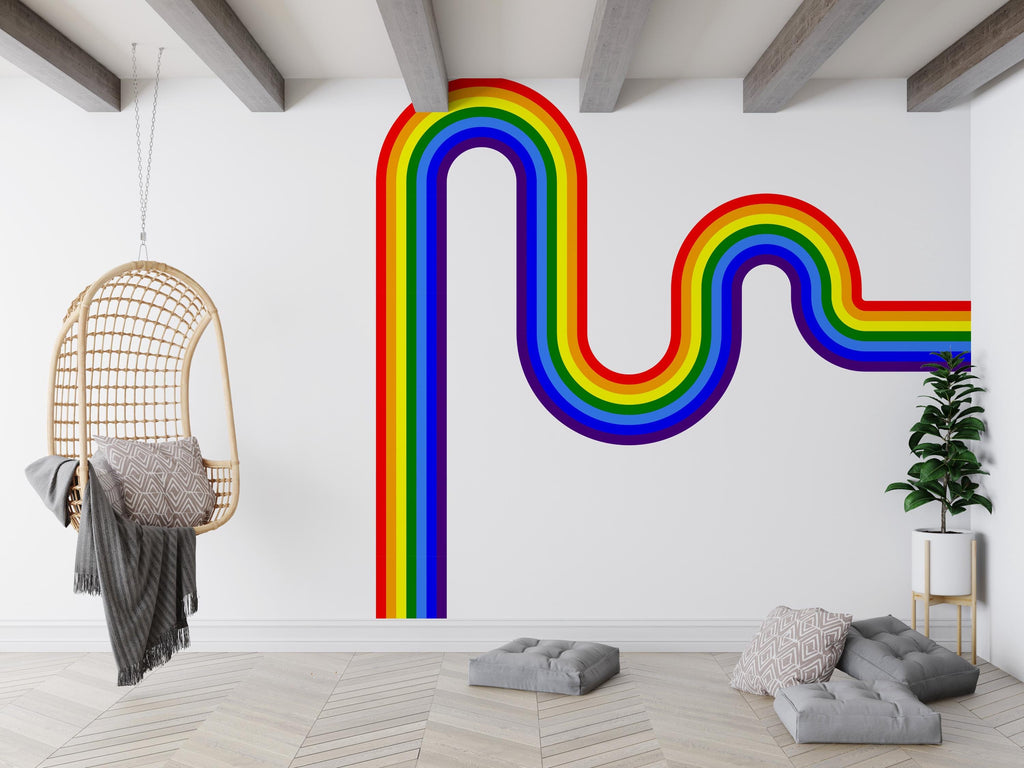 Vinyl Wall Art Corner Curve Rainbow Wall Decal Modern Minimal Art Stripes Waves