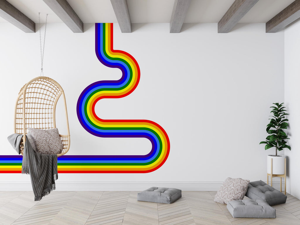 Vinyl Wall Art Corner Curve Rainbow Wall Decal Modern Minimal Art Stripes Waves