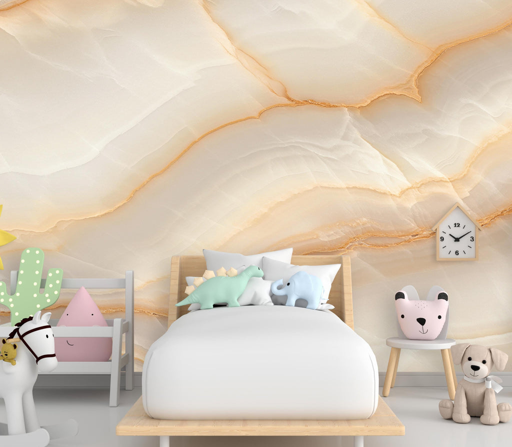 Luxury White Onyx Marble Wallpaper, Cream Beige Stone Texture Wall Art, Elegant Neutral Marble Mural, Modern Wall Decor