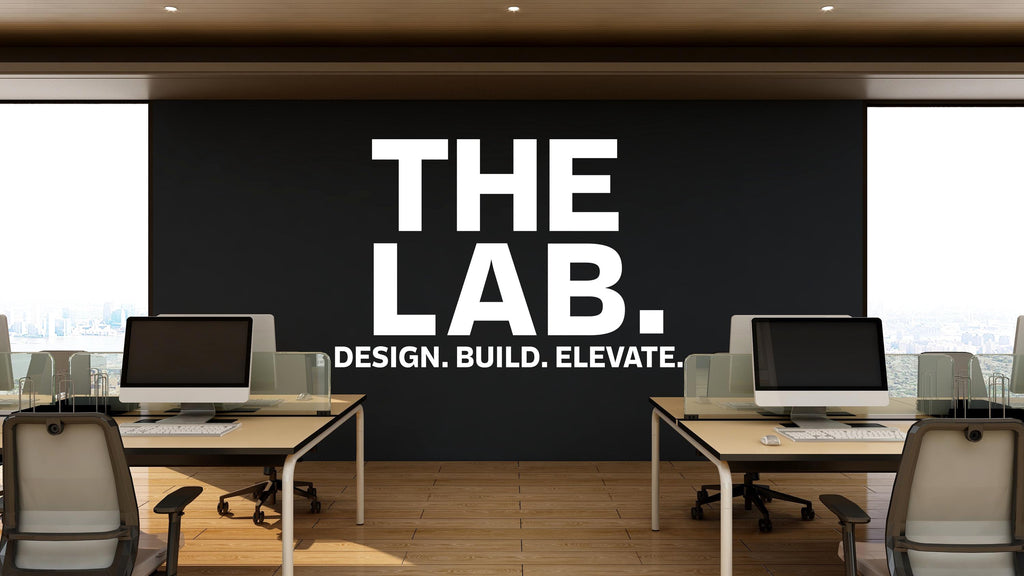 THE LAB Wall Decal – Design Build – Office Wall Art – Business Workspace Vinyl Decal – Entrepreneur Office Decor – Startup Wall Quote 788LU