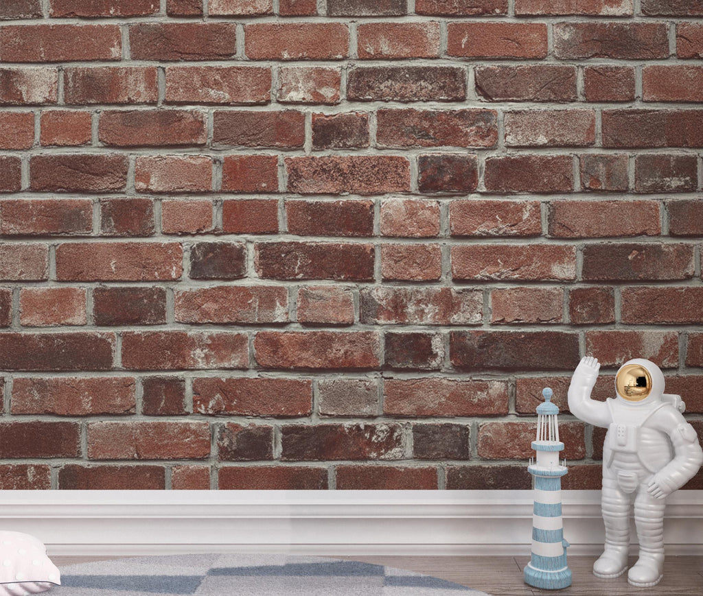 Rustic Red Brick Wall Wallpaper - Vintage Weathered Brick Texture - Removable Peel and Stick or Traditional Wallpaper 410DE