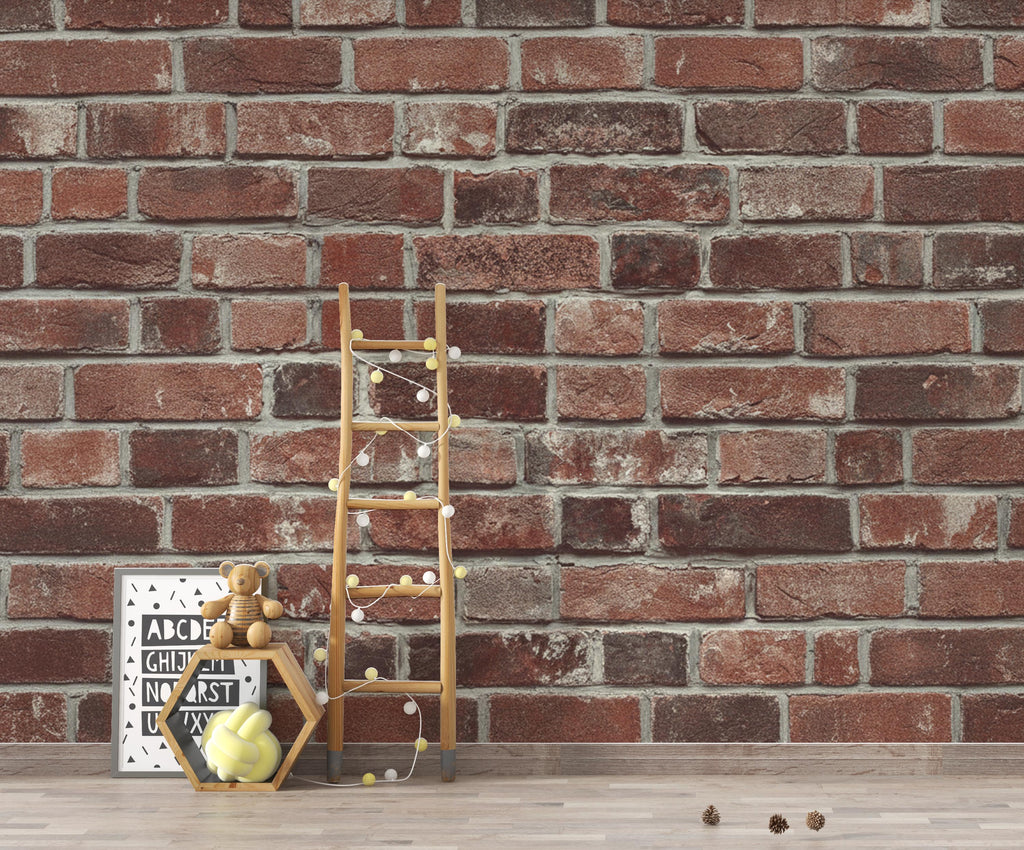 Rustic Red Brick Wall Wallpaper - Vintage Weathered Brick Texture - Removable Peel and Stick or Traditional Wallpaper 410DE