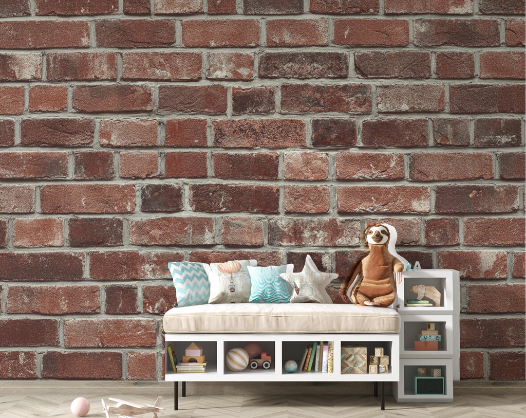 Rustic Red Brick Wall Wallpaper - Vintage Weathered Brick Texture - Removable Peel and Stick or Traditional Wallpaper 410DE