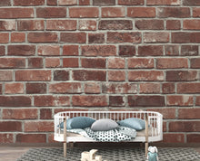Load image into Gallery viewer, Rustic Red Brick Wall Wallpaper - Vintage Weathered Brick Texture - Removable Peel and Stick or Traditional Wallpaper 410DE