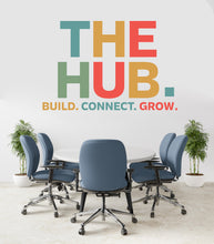 Load image into Gallery viewer, THE HUB Wall Decal – Build Connect – Office Wall Art – Business Workspace Vinyl Decal – Entrepreneur Office Decor – Startup Wall Quote 788LU