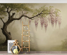 Load image into Gallery viewer, Pink Wisteria Tree Wall Mural, Botanical Floral Wallpaper, Romantic Blush Pink Mural Print, Living Room Bedroom Decor 394DE