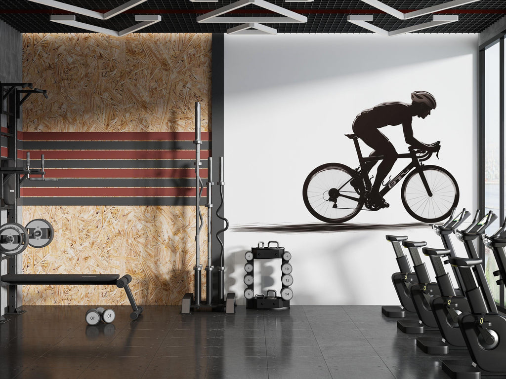 Cyclist Wall Decal Minimalist Bike Wall Art Cycling Vinyl Sticker Gym Wall Decor Spin Studio Decor Athlete Silhouette Home Gym Art