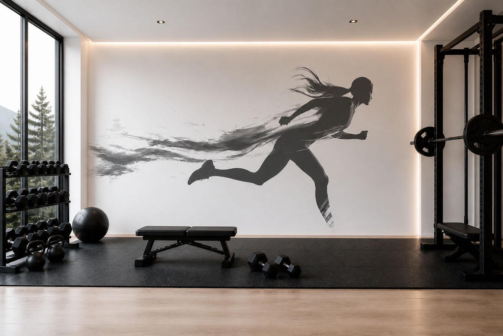 Running Woman Wall Decal Gym Wall Art Fitness Mural Female Athlete Vinyl Sticker Workout Wall Decor Cardio Motivation Home Gym Decor