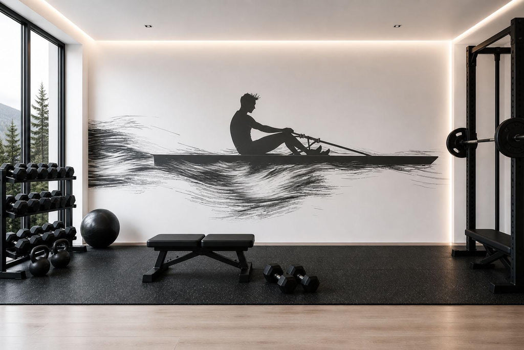 Rowing Wall Decal Gym Wall Art Rower Silhouette Vinyl Sticker Fitness Wall Decor CrossFit Wall Art Boat Athlete Home Gym Decor