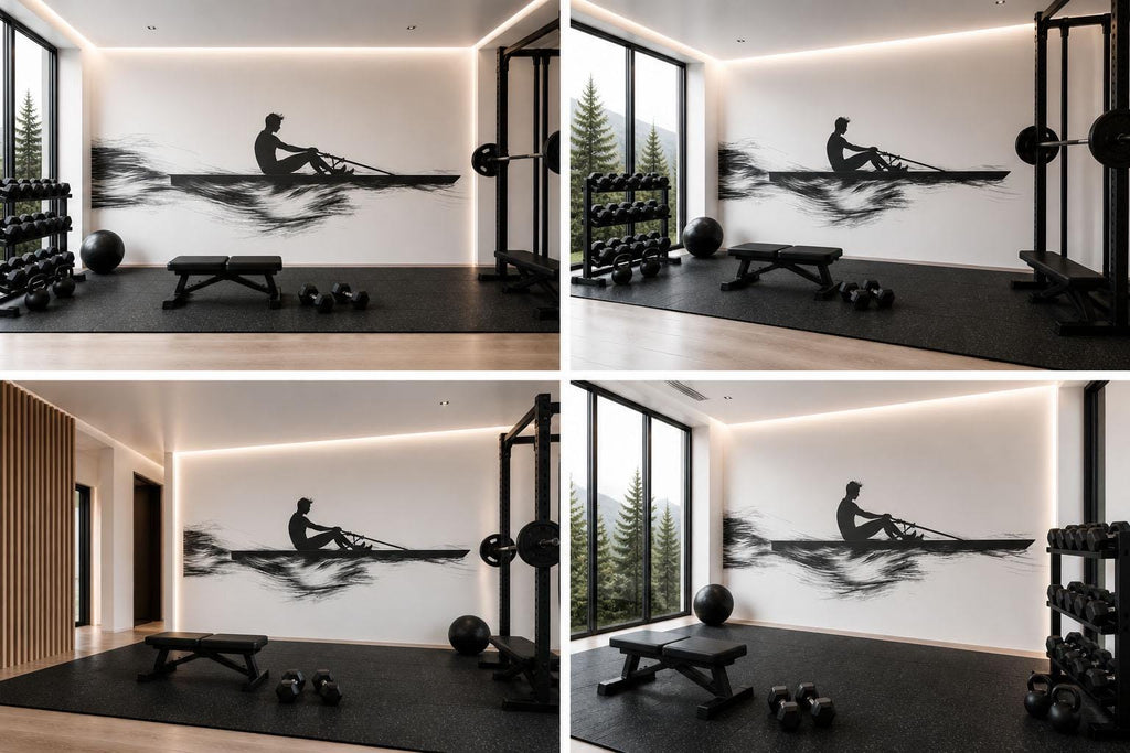 Rowing Wall Decal Gym Wall Art Rower Silhouette Vinyl Sticker Fitness Wall Decor CrossFit Wall Art Boat Athlete Home Gym Decor
