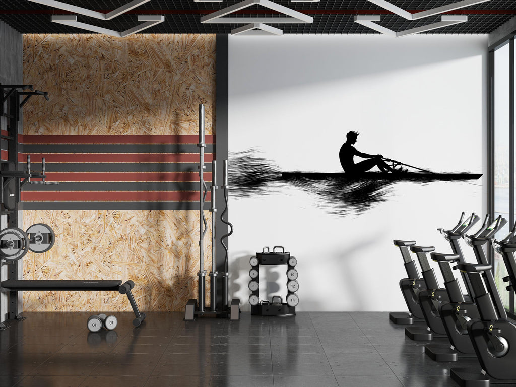 Rowing Wall Decal Gym Wall Art Rower Silhouette Vinyl Sticker Fitness Wall Decor CrossFit Wall Art Boat Athlete Home Gym Decor