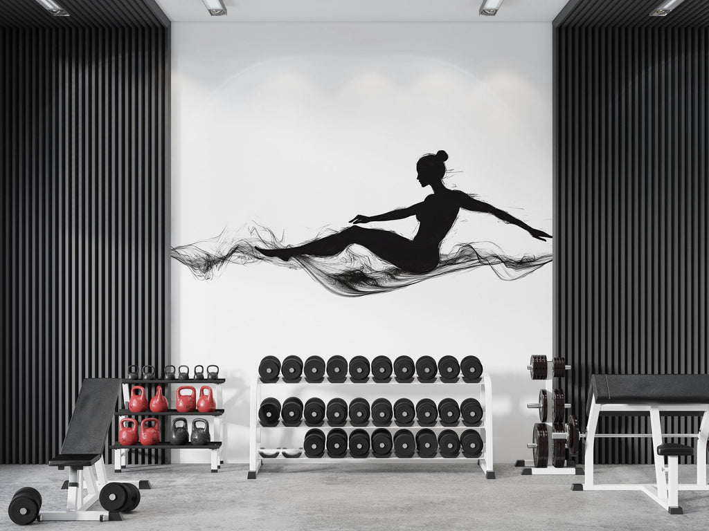 Yoga Wall Decal Pilates Wall Art Woman Silhouette Vinyl Sticker Fitness Wall Decor Meditation Mural Modern Home Gym Studio Decor