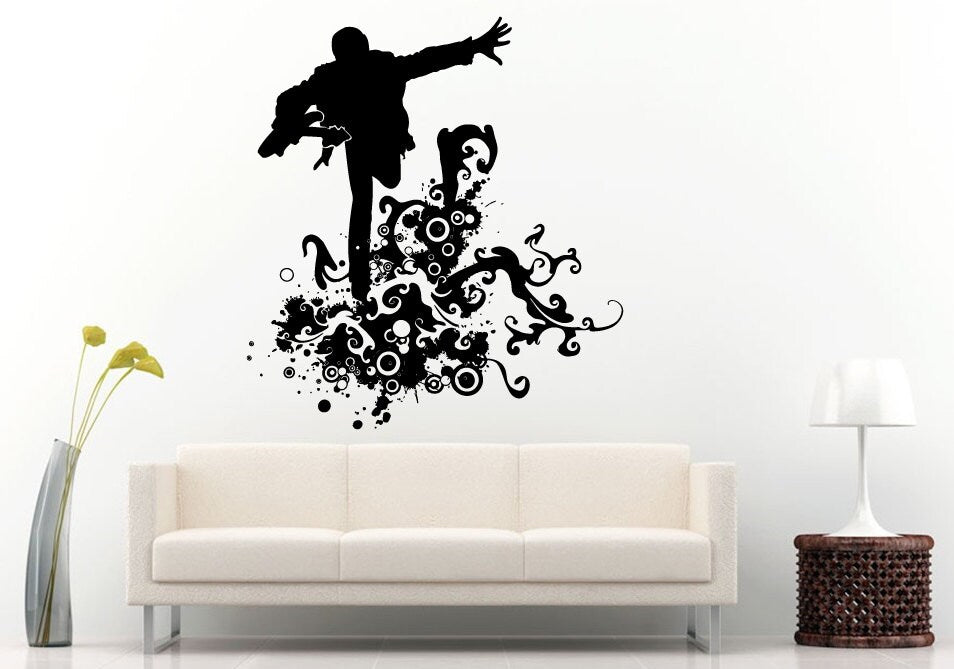 Man With Guitar Doing The Wave On Musical Collage Cloud Wall Decal Vinyl Sticker Mural Room Decor L717