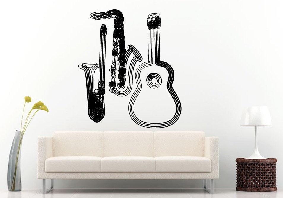 Musical Instrument Saxophone Guitar Notes Wall Decal Vinyl Sticker Mural Room Decor L719
