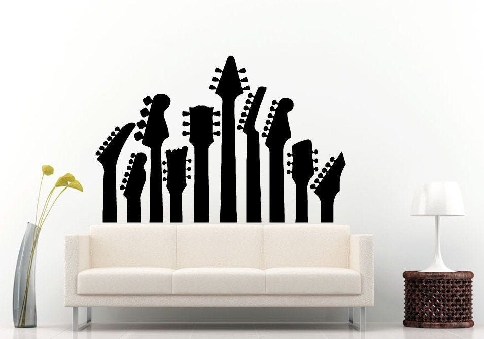 Guitar Griffs Electric Acoustic Musical Instrument Guitar Wall Decal Vinyl Sticker Mural Room Decor L716