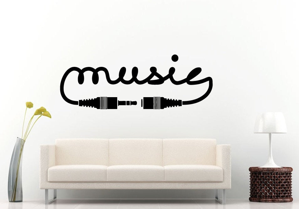 Audio Cable Music Aux Cord Notes Wall Decal Vinyl Sticker Mural Room Decor L720