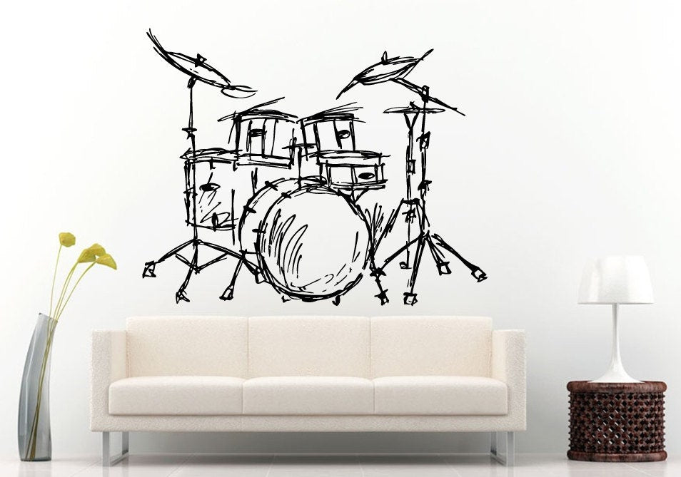 Music Musical Instruments Drums Drum Set Wall Decal Vinyl Sticker Mural Room Decor L724
