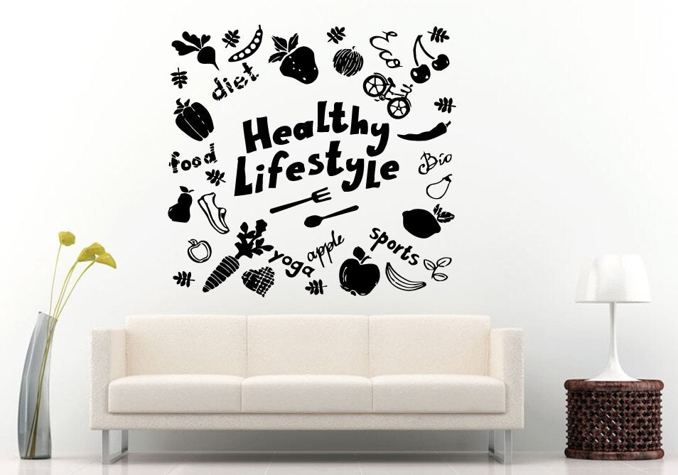 Healthy Life Style Collage Wall Decal Vinyl Sticker Mural Room Decor L728
