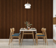 Load image into Gallery viewer, Dark Wood Slat Wallpaper Peel and Stick, Vertical Line Wood Panel Wall Mural, Modern Minimalist Removable Wallpaper Decor 826LU
