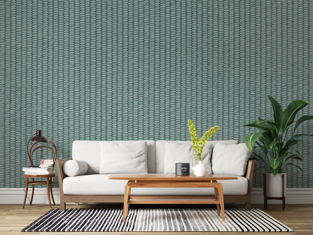 Blue Green Woven Texture Wallpaper Peel and Stick, Fabric Look Wall Mural, Linen Textile Wall Decor, Removable Modern Wallpaper 827LU