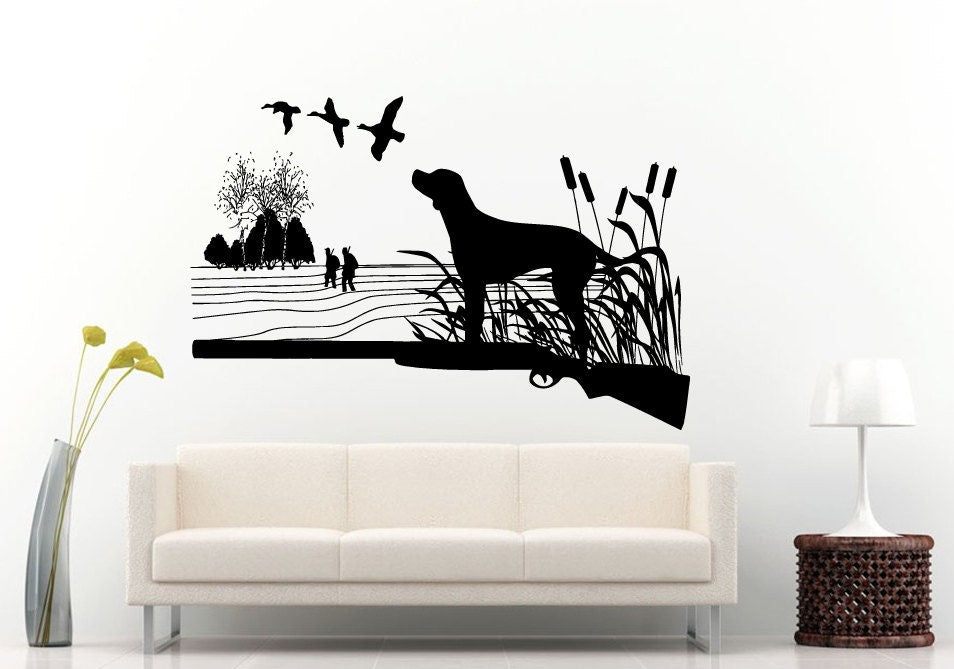 Hunting Dog Bread Hunting Ducks Rifle Collage Hunting Sport Wall Decal Vinyl Sticker Mural Room Decor L730