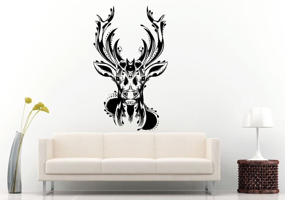 Flower Floral Beautiful Deer Head Wall Decal Vinyl Sticker Mural Room Decor L737