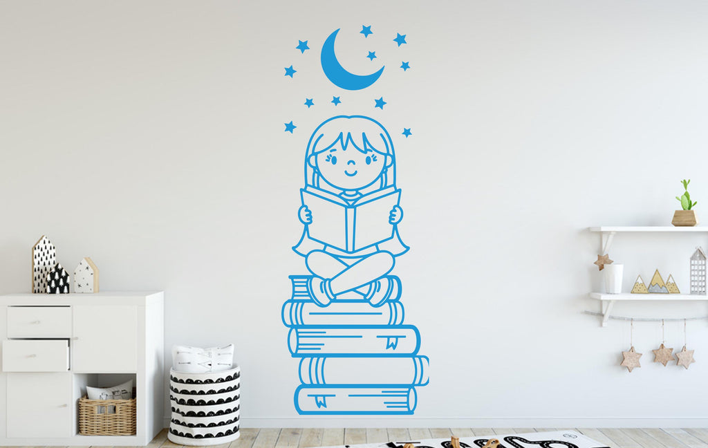 Girl Reading Book Wall Decal, Library Decor, Vinyl Sticker 398DE